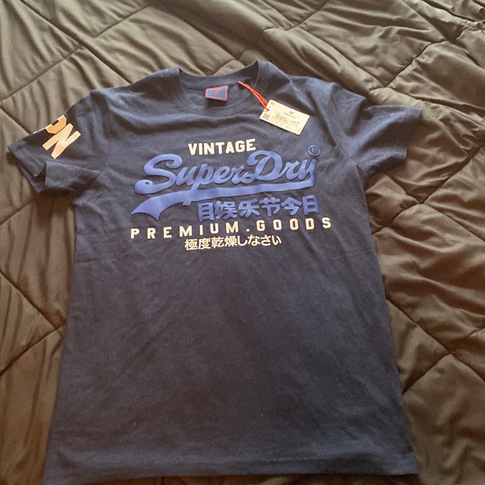 SuperDry Vintage Label Logo Medium T Shirt Navy Blue